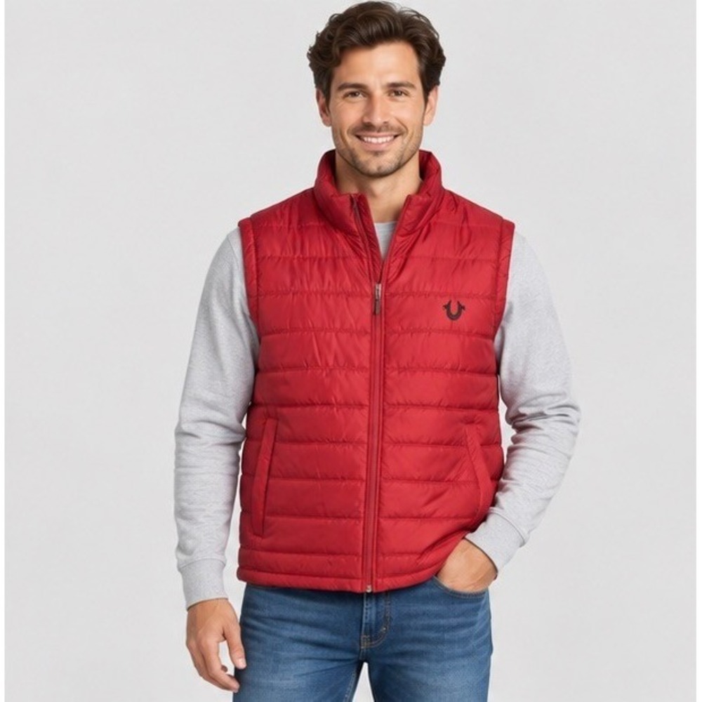 True Religion Mens XXL Red Puffer Vest Quilted Full Zip Gorpcore Utility A69